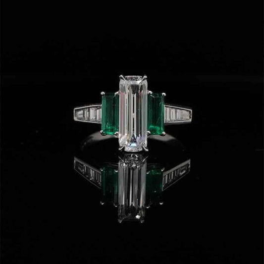 1.18ct Emerald Cut Diamond and Emerald Engagement Unique Multi Stone Emerald Bridal Wedding ring for her Half Eternity Gold Promise Ring