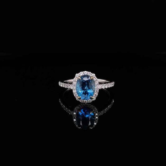 1.2CT Aquamarine Halo Vintage Engagement ring Natural Aquamarine Diamond Cluster Wedding Ring Anniversary gift for her